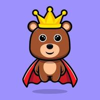 roi ours mignon portant un personnage de dessin animé de cape et de couronne vecteur