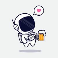 astronaute mignon buvant de la bière cartoon vector icon illustration. style cartoon plat