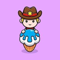 illustration de dessin animé mignon cowboy câlin crème glacée vecteur