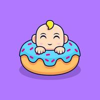 popup bébé mignon de beignets. illustration de caractère icône plate vecteur