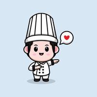 icône de dessin animé mignon chef mascotte. illustration de personnage de mascotte kawaii pour autocollant, affiche, animation, livre pour enfants ou autre produit numérique et imprimé vecteur