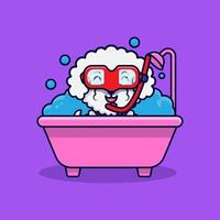 chien mignon bichon frisé portant des lunettes dans l'illustration de l'icône de dessin animé de baignoire vecteur