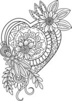 coloriage coeur saint valentin avec des fleurs vecteur