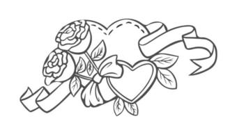 coloriage coeur saint valentin avec des fleurs vecteur