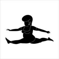 grosse fille qui s'étend des jambes pose silhouette illustrée sur fond blanc. vecteur