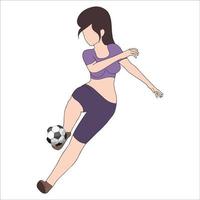 dessin animé simple de fille jouant au football illustré sur fond blanc. vecteur