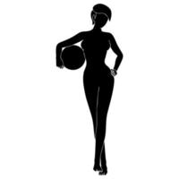 jolie fille avec ballon de plage, silhouette de personnage sur fond blanc. vecteur