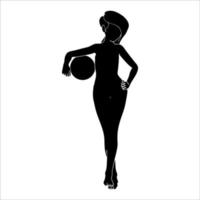 jolie fille avec ballon de plage, silhouette de personnage sur fond blanc. vecteur