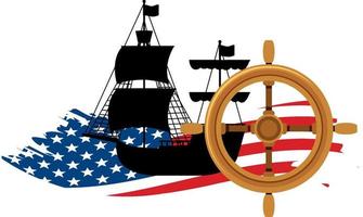 christophe colomb, navire, silhouette, à, drapeau, de, états-unis vecteur