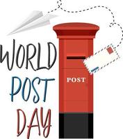 logo de mot de la journée mondiale de la poste avec une boîte aux lettres vecteur