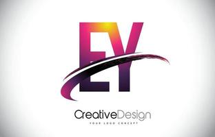 ey ey logo de lettre violette avec un design swoosh. logo vectoriel créatif magenta lettres modernes.