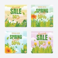 publication sur les réseaux sociaux des soldes de printemps vecteur