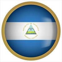 icône de bouton drapeau arrondi 3d nicaragua avec cadre doré vecteur