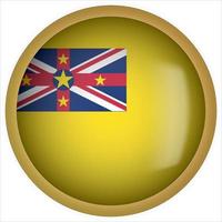 icône de bouton drapeau arrondi niue 3d avec cadre doré vecteur