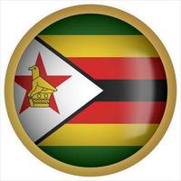 icône du bouton drapeau arrondi 3d du zimbabwe avec cadre doré vecteur