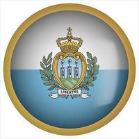 icône de bouton drapeau arrondi 3d san marino avec cadre doré vecteur