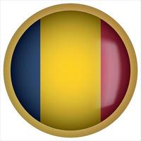tchad icône de bouton drapeau arrondi 3d avec cadre doré vecteur