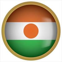 icône de bouton drapeau arrondi 3d niger avec cadre doré vecteur