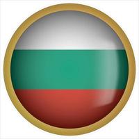 icône de bouton drapeau arrondi 3d de la bulgarie avec cadre doré vecteur