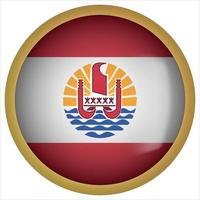 icône de bouton drapeau arrondi 3d polynésie française avec cadre doré vecteur