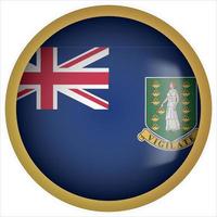 Îles vierges britanniques icône de bouton drapeau arrondi 3d avec cadre doré vecteur