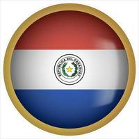 icône de bouton drapeau arrondi 3d paraguay avec cadre doré vecteur