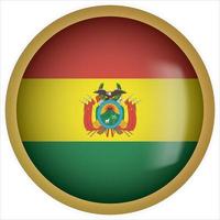 icône de bouton drapeau arrondi 3d bolivie avec cadre doré vecteur