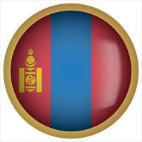icône de bouton drapeau arrondi mongolie 3d avec cadre doré vecteur