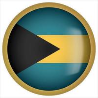 bahamas, 3d, arrondi, drapeau, bouton, icône, à, cadre or vecteur