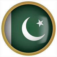 icône de bouton drapeau arrondi 3d pakistan avec cadre doré vecteur