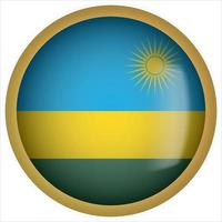 icône de bouton drapeau arrondi 3d rwanda avec cadre doré vecteur