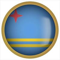 icône de bouton drapeau arrondi aruba 3d avec cadre doré vecteur