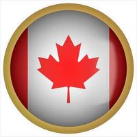 icône du bouton drapeau arrondi 3d du canada avec cadre doré vecteur