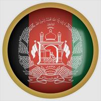 icône de bouton drapeau arrondi 3d afghanistan avec cadre doré vecteur