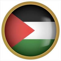 icône de bouton drapeau arrondi palestine 3d avec cadre doré vecteur