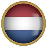 icône de bouton drapeau arrondi 3d des pays-bas avec cadre doré vecteur