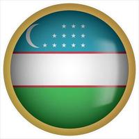 icône du bouton drapeau arrondi 3d de l'ouzbékistan avec cadre doré vecteur