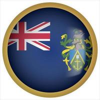 icône de bouton drapeau arrondi 3d des îles pitcairn avec cadre doré vecteur