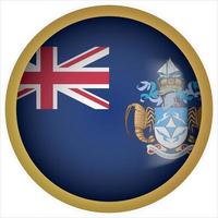 icône de bouton drapeau arrondi tristan da cunha 3d avec cadre doré vecteur