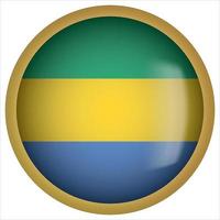 icône du bouton drapeau arrondi 3d du gabon avec cadre doré vecteur