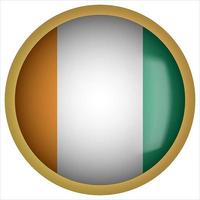 icône de bouton drapeau arrondi 3d de la côte d'ivoire avec cadre doré