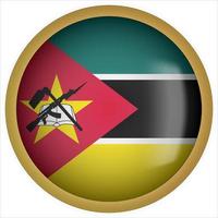 icône de bouton drapeau arrondi 3d mozambique avec cadre doré vecteur