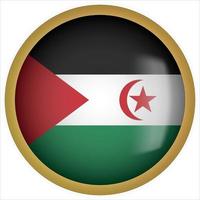 République démocratique arabe sahraouie icône de bouton drapeau arrondi 3d avec cadre doré vecteur