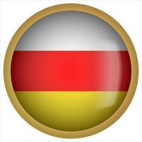 icône du bouton drapeau arrondi 3d de l'ossétie du sud avec cadre doré vecteur