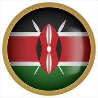icône de bouton drapeau arrondi kenya 3d avec cadre doré vecteur