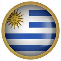 icône du bouton drapeau arrondi 3d de l'uruguay avec cadre doré vecteur