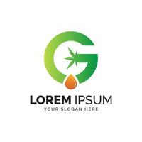 Lettre g feuille de cannabis couleur verte modèle d'éléments graphiques de conception de logo vectoriel