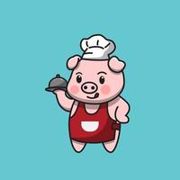 le chef de porc apporte un plat vecteur