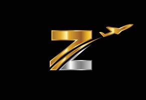 lettre initiale z avec création de logo d'avion. compagnie aérienne, avion, aviation, modèle de logo de voyage. vecteur