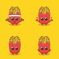 ensemble d'émoticônes emoji de pommes de terre frites mignonnes vecteur